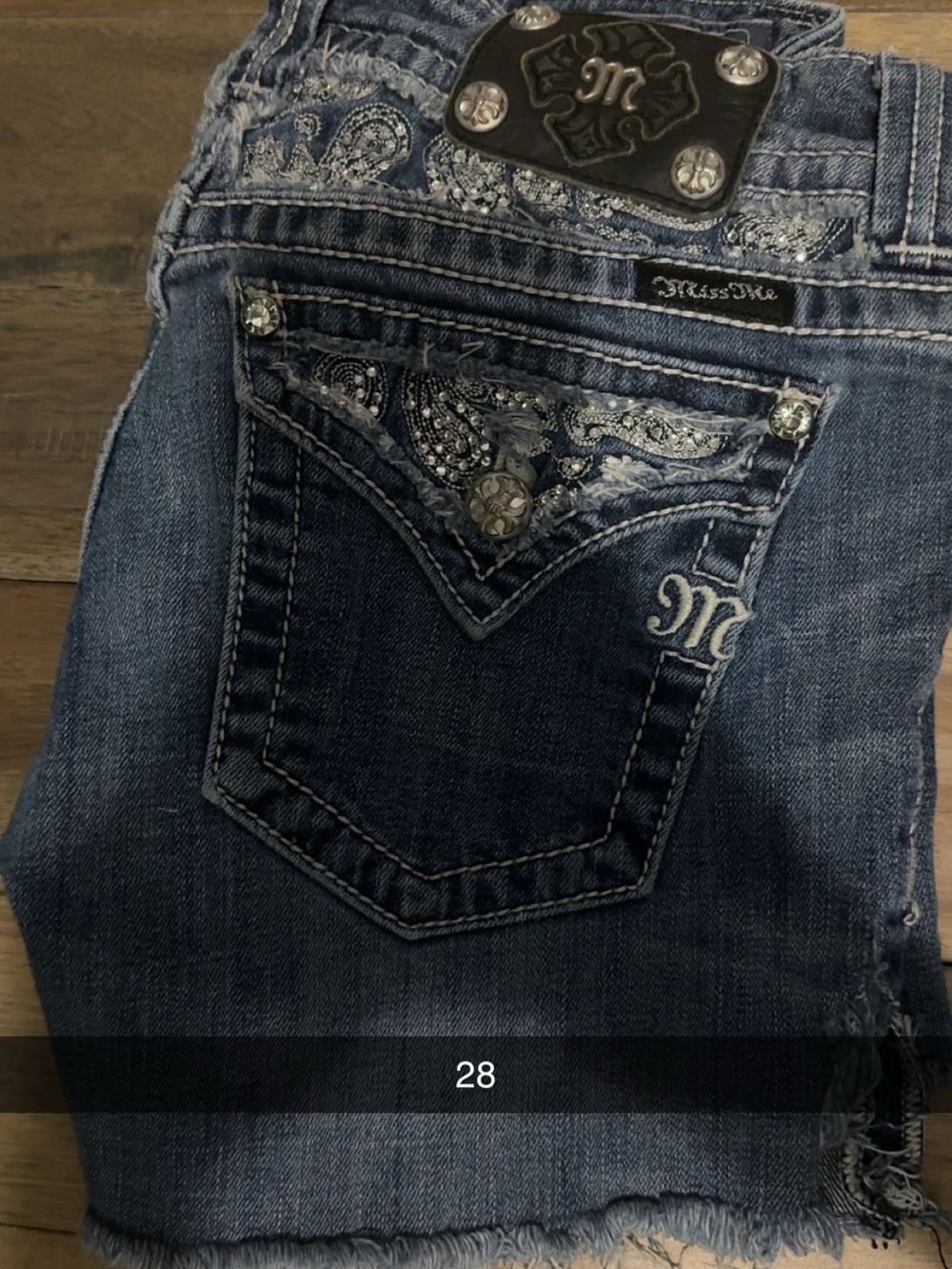 Miss Me Dark Blue Embellished Cropped Jeans